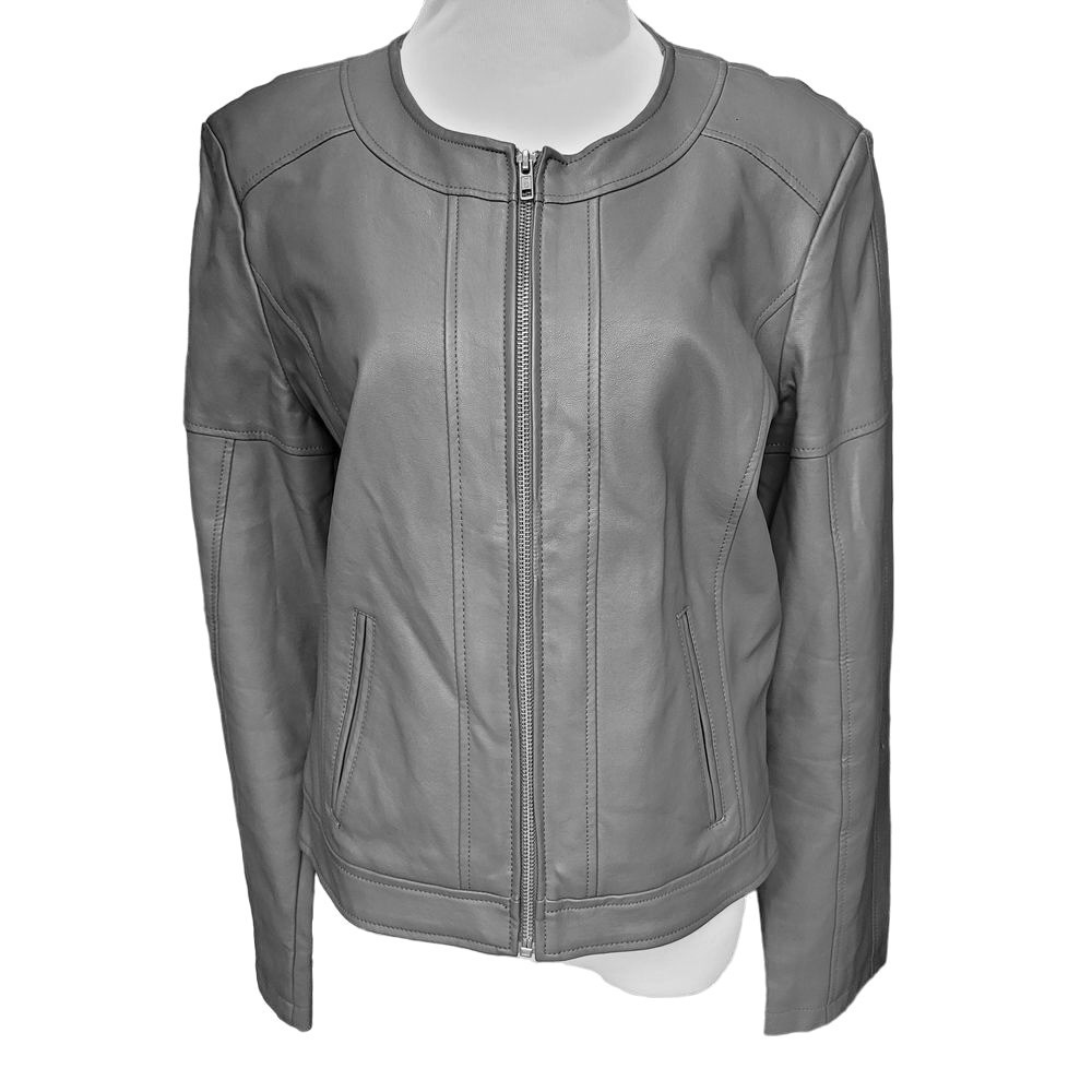 Revue Grey Vegan Leather Edgy Contemporary Moto Jacket Medium Bikercore Sleek
